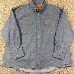 Wrangler FR Riggs Flame Resistant Work Shirt Mens XXL Regular Blue Workwear EUC